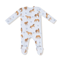 Horses - Blue - 2 Way Zipper Footie