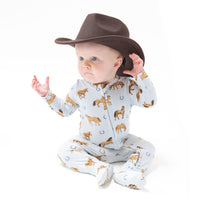 Horses - Blue - 2 Way Zipper Footie