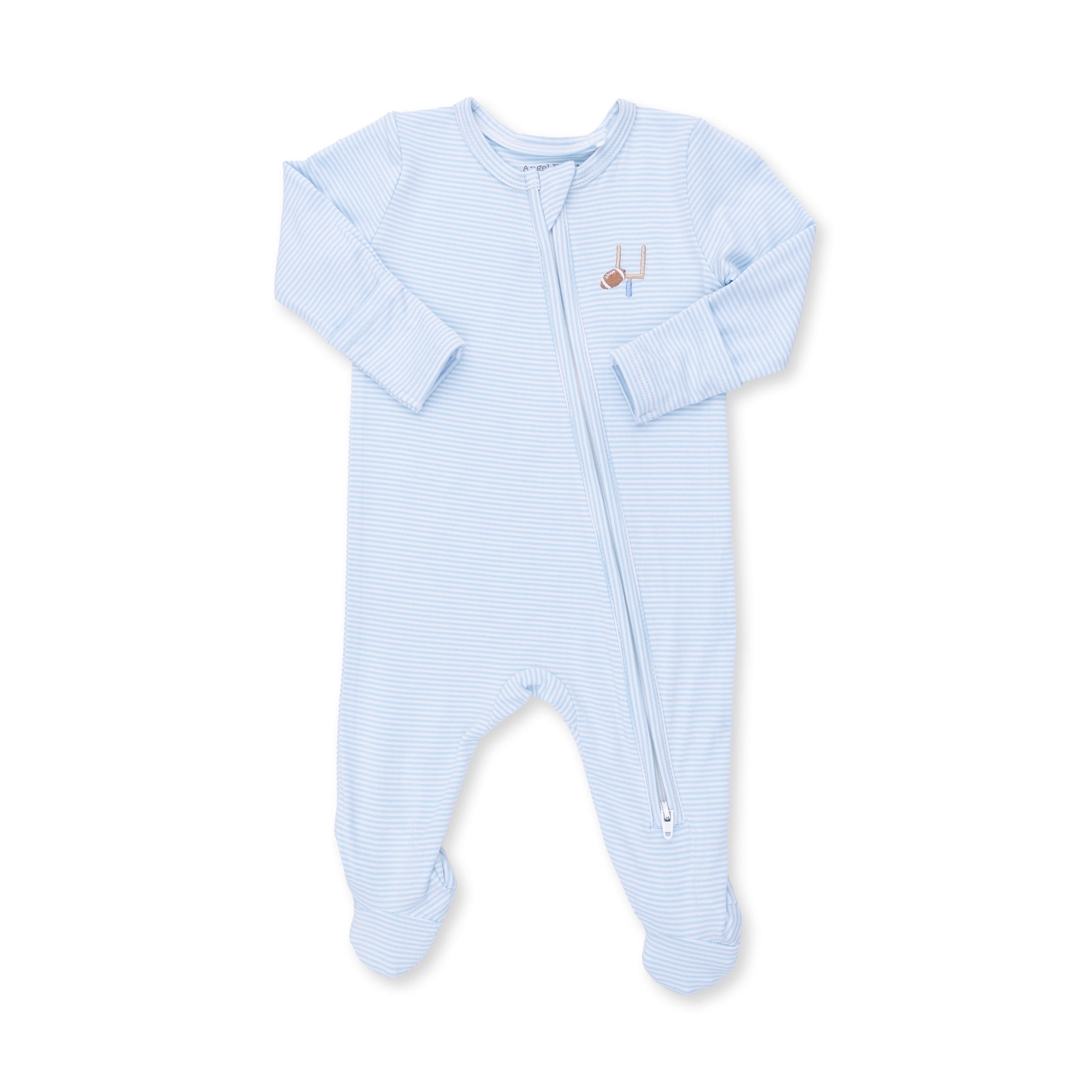 Football Blue Micro Stripe - 2 Way Zipper Footie
