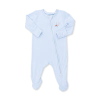 Football Blue Micro Stripe - 2 Way Zipper Footie
