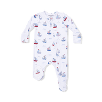 Bubbly Sailboats Blue - 2 Way Zipper Footie