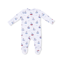Bubbly Sailboats Blue - 2 Way Zipper Footie