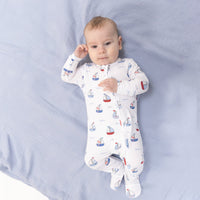 Bubbly Sailboats Blue - 2 Way Zipper Footie