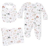 Cute Farm Animals Uni - 2 Way Zipper Footie, Swaddle  & Bandana Bib Set