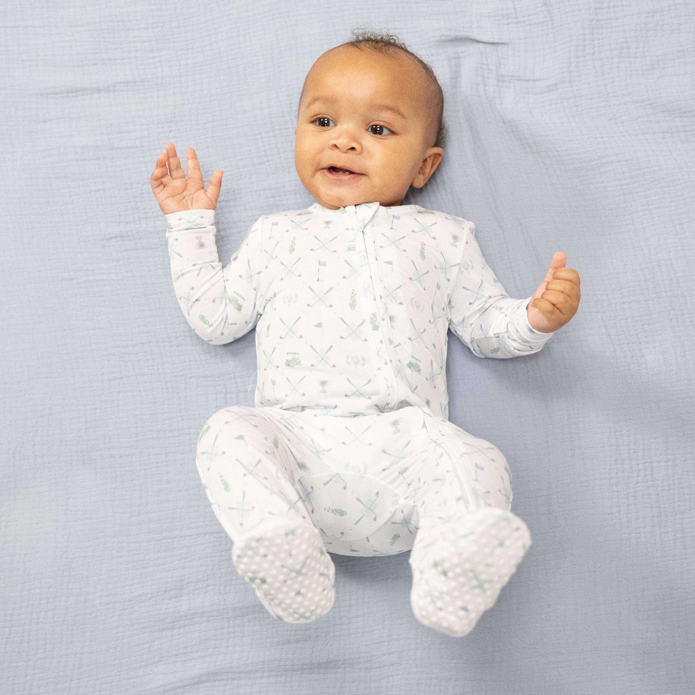 Golf Trellis Blue - 2 Way Zipper Footie