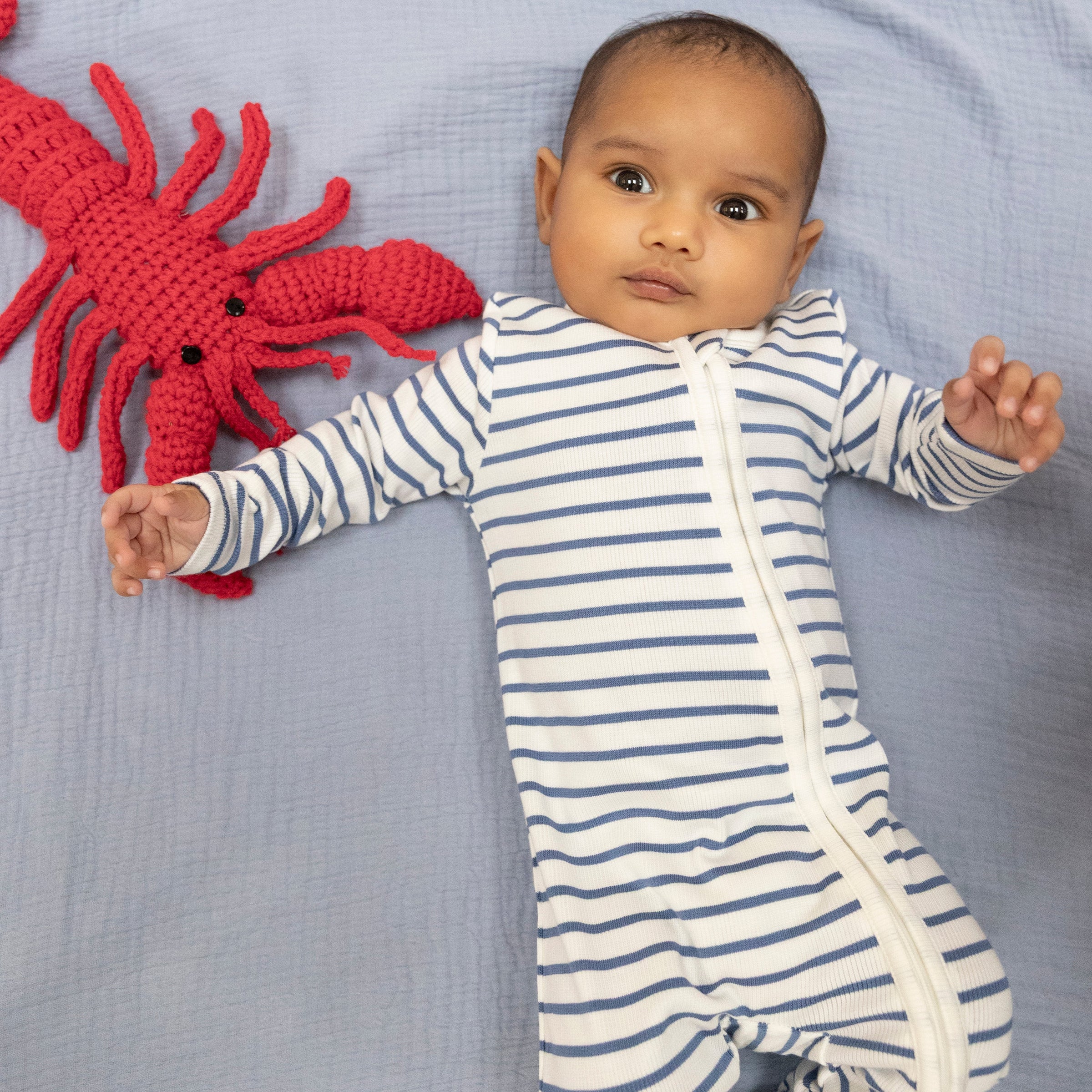 Navy Stripe - 2 Way Zipper Footie