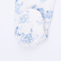 Puppy Toile Blue -  2 Way Zipper Footie, Swaddle  & Bandana Bib Set