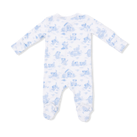 Puppy Toile Blue - 2 Way Zipper Footie & Swaddle Blanket Set