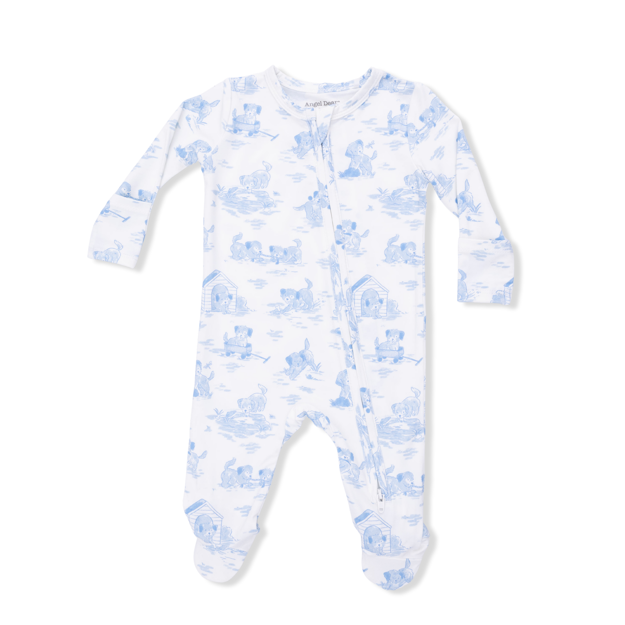 Puppy Toile Blue - 2 Way Zipper Footie