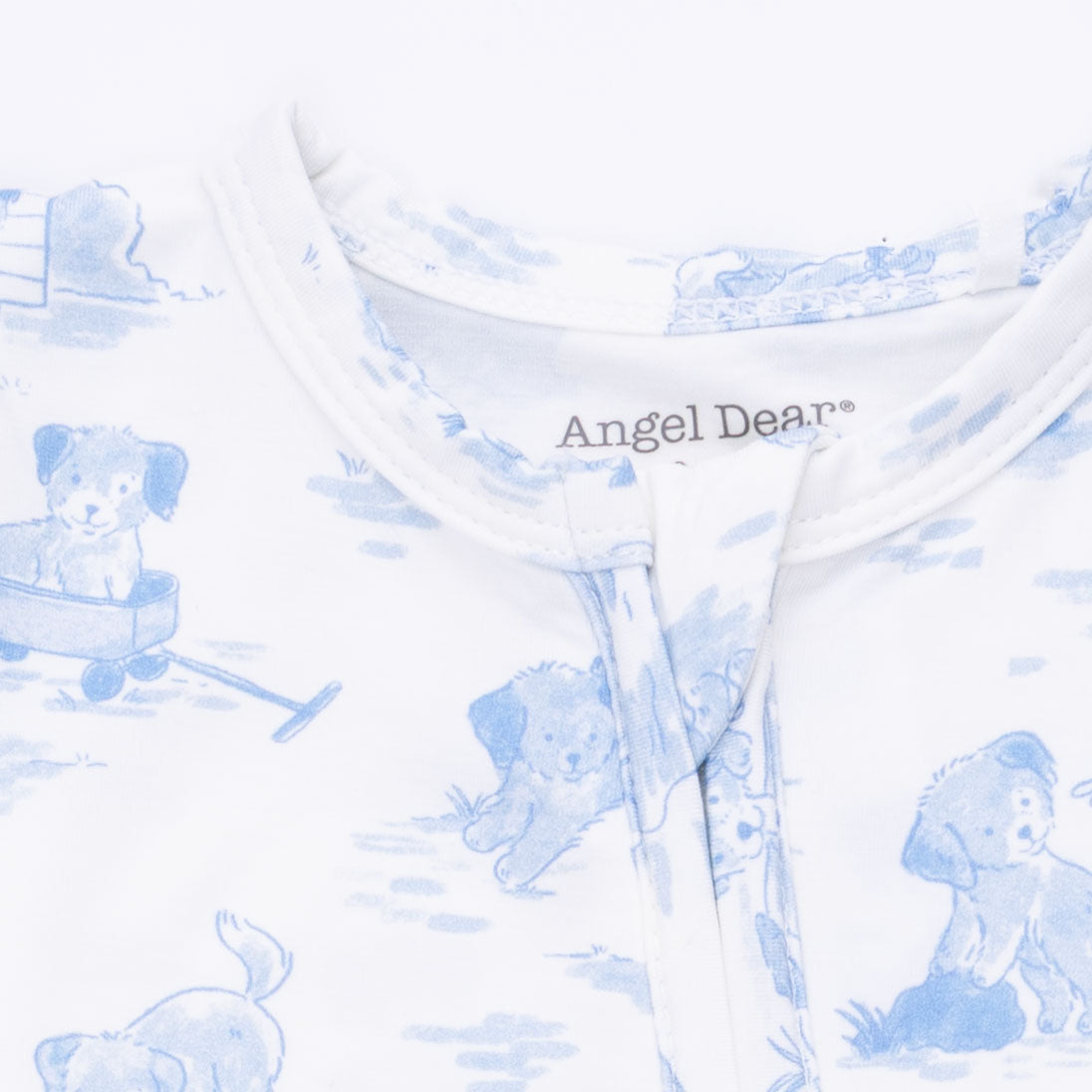 Puppy Toile Blue -  2 Way Zipper Footie, Swaddle  & Bandana Bib Set