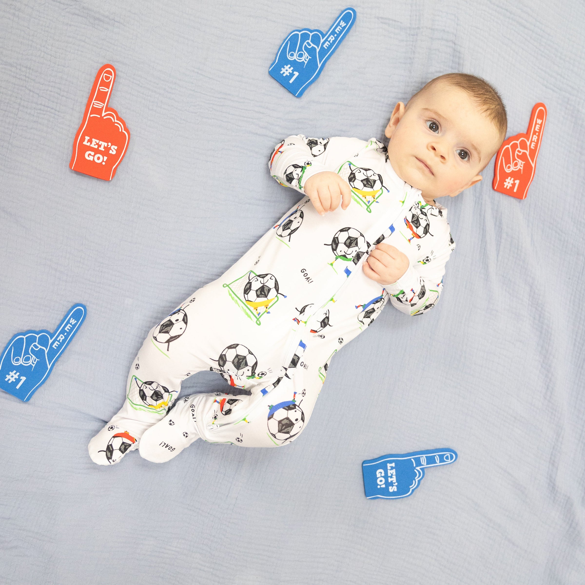 Soccer Balls Playing Soccer  Blue - 2 Way Zipper Footie