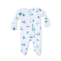 Vintage Golf Carts Blue - 2 Way Zipper Footie