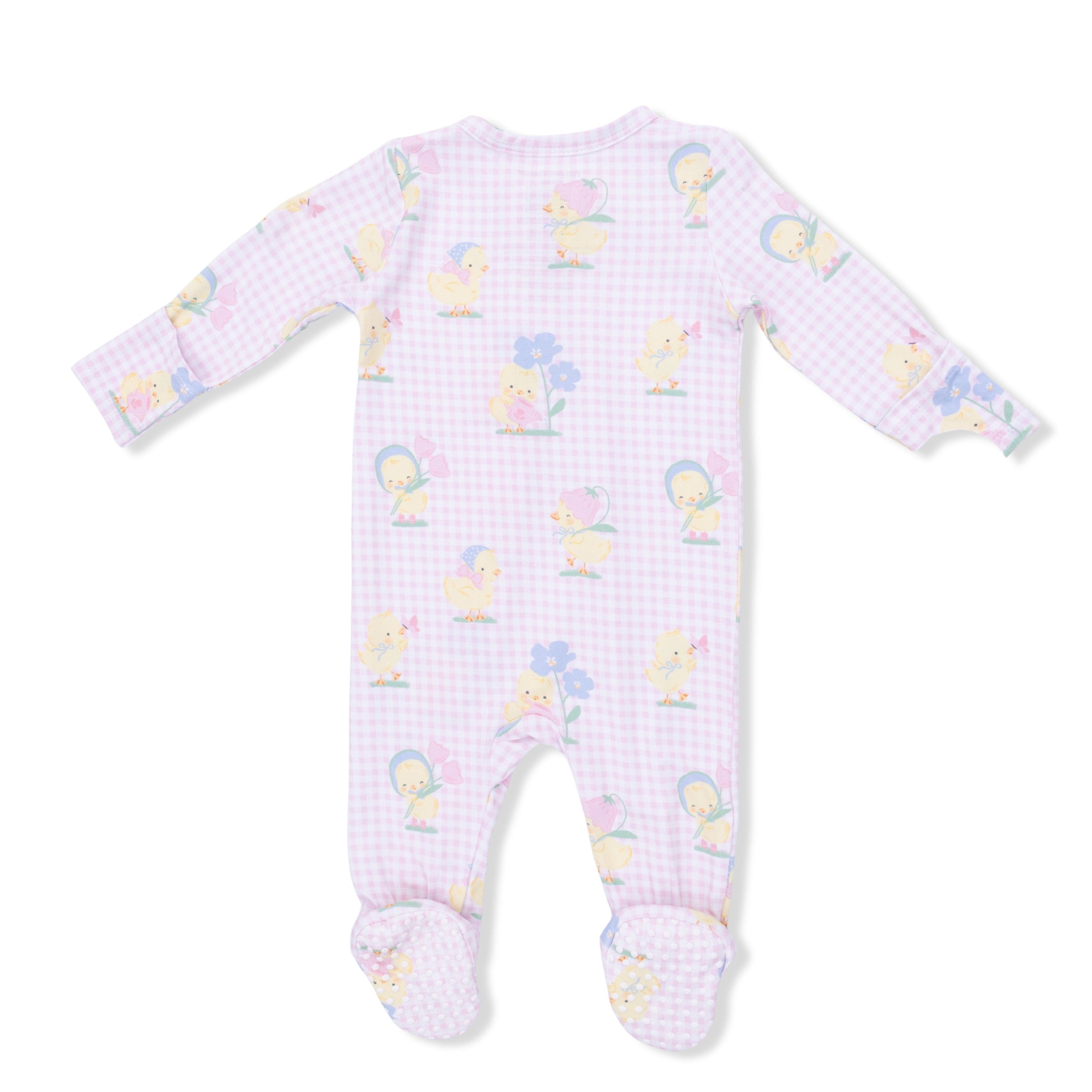 Vintage Spring Ducklings Pink - 2 Way Zipper Footie