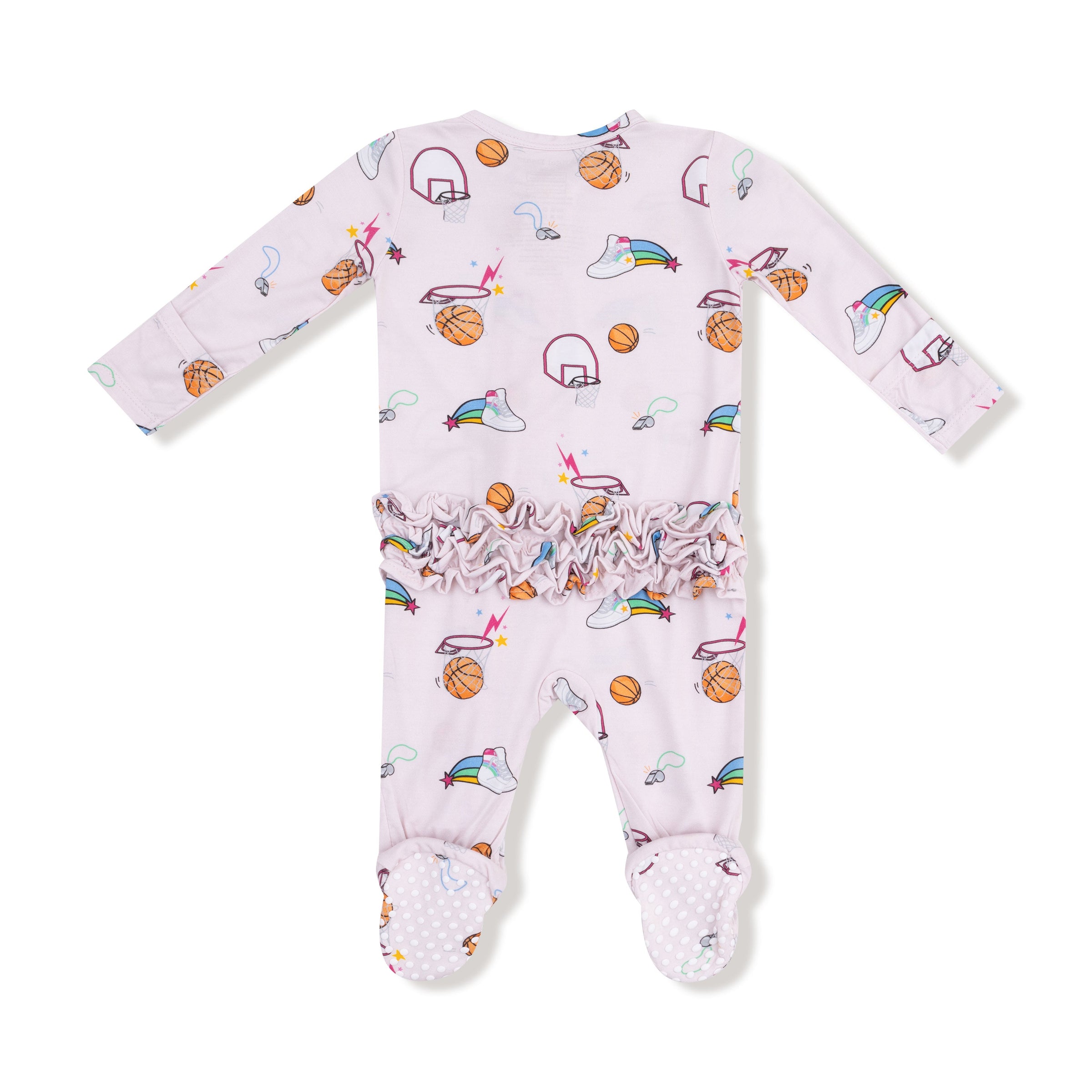 Basketball Pink - 2 Way Zipper Ruffle Back Footie