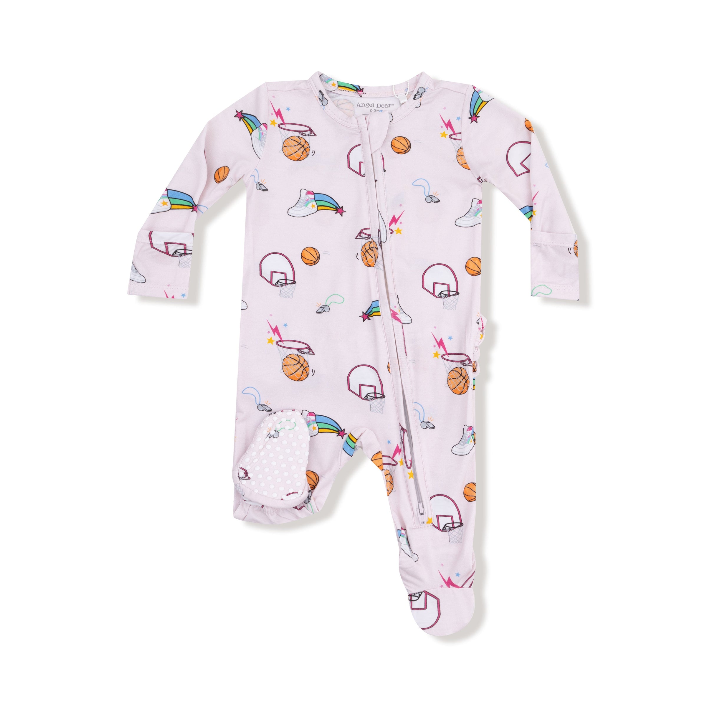 Basketball Pink - 2 Way Zipper Ruffle Back Footie