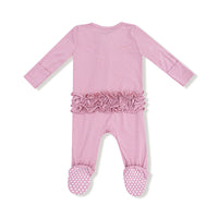 Cameo Pink - 2 Way Zipper Ruffle Back Footie
