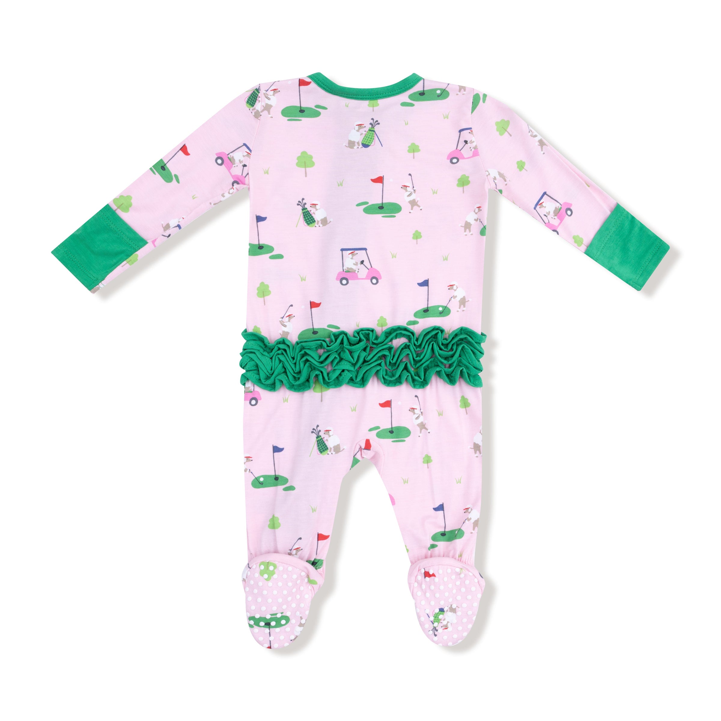 Dog Gone Golf - Pink - 2 Way Zipper Ruffle Back Footie