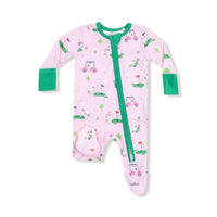 Dog Gone Golf - Pink - 2 Way Zipper Ruffle Back Footie