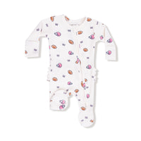 Footballs and Bows - 2 Way Zipper Ruffle Back Footie