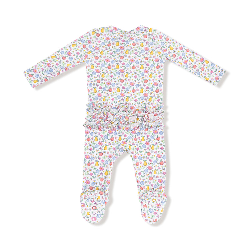 Fall Fruit Floral - 2 Way Zipper Ruffle Back Footie