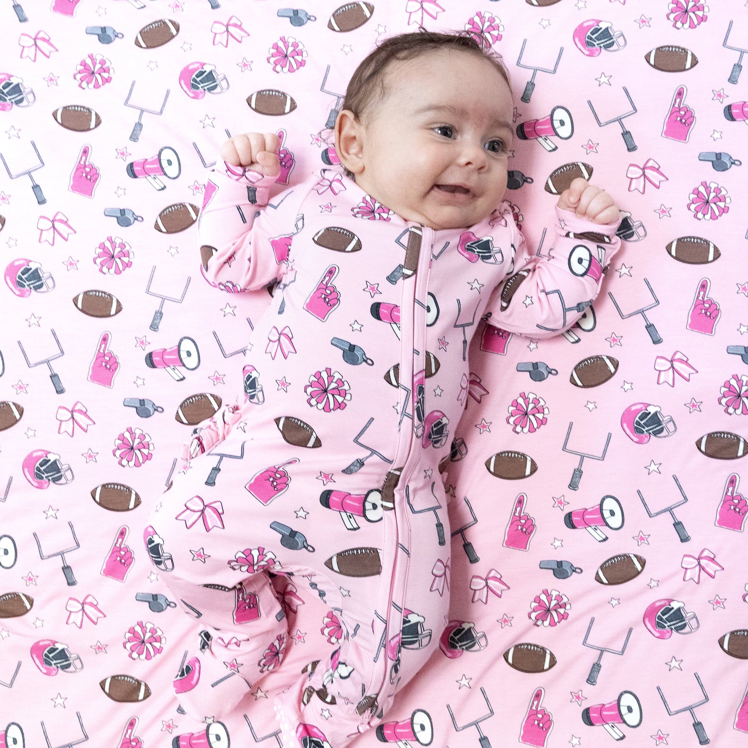 Game Day - Pink - 2 Way Zipper Ruffle Back Footie