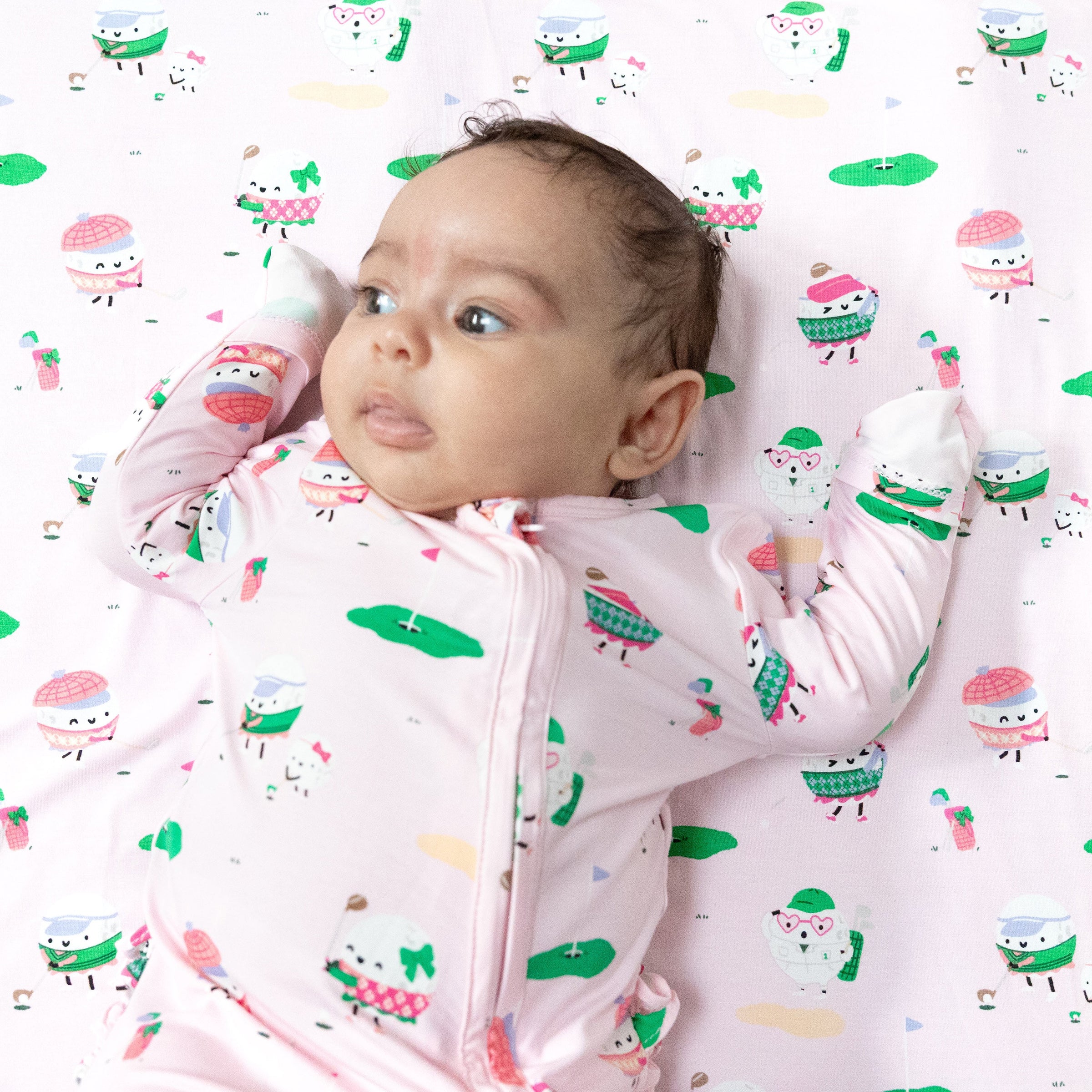 Golf Pros - Pink - 2 Way Zipper Ruffle Back Footie