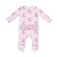 Hockey - Pink - 2 Way Zipper Ruffle Back Footie