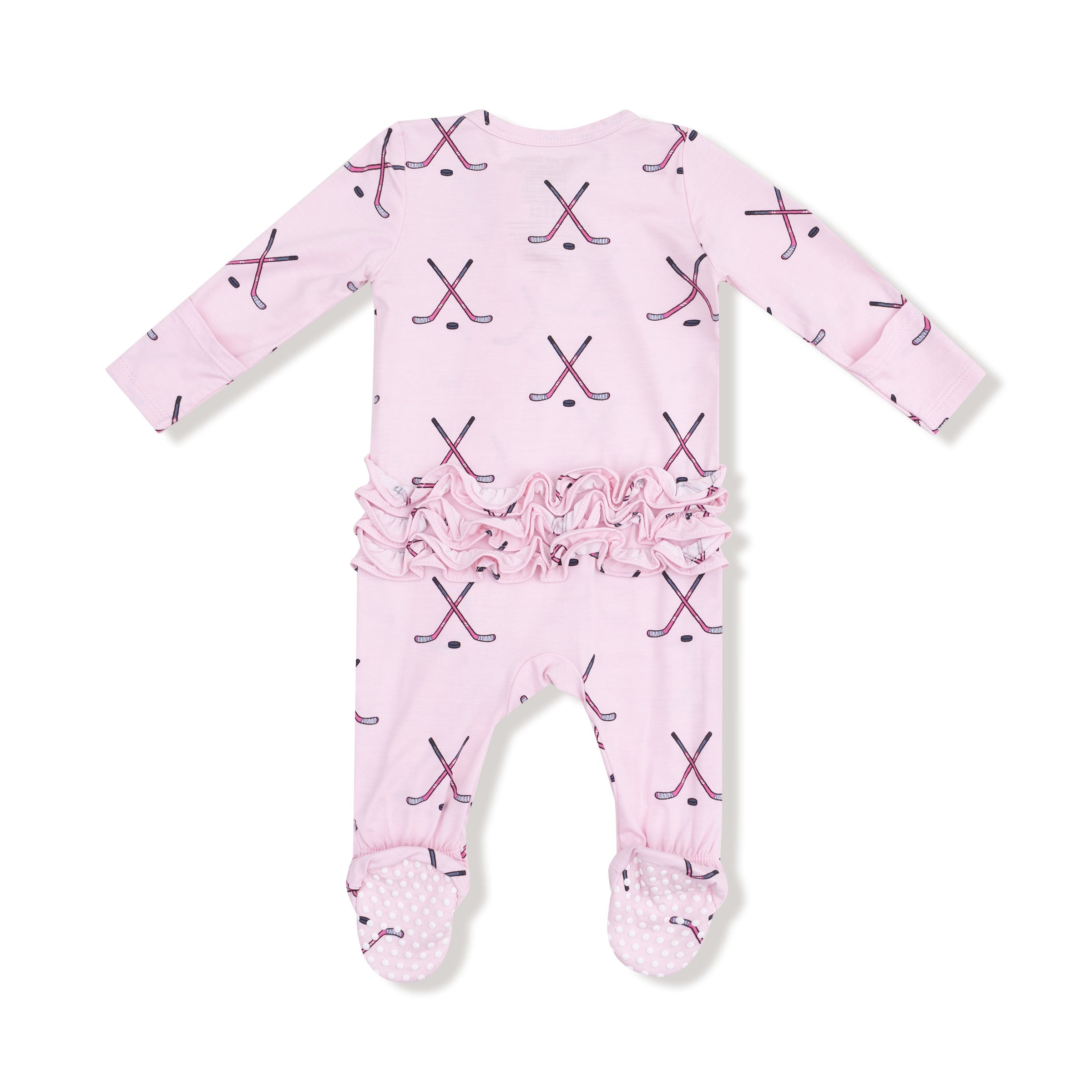 Hockey - Pink - 2 Way Zipper Ruffle Back Footie