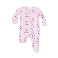 Hockey - Pink - 2 Way Zipper Ruffle Back Footie