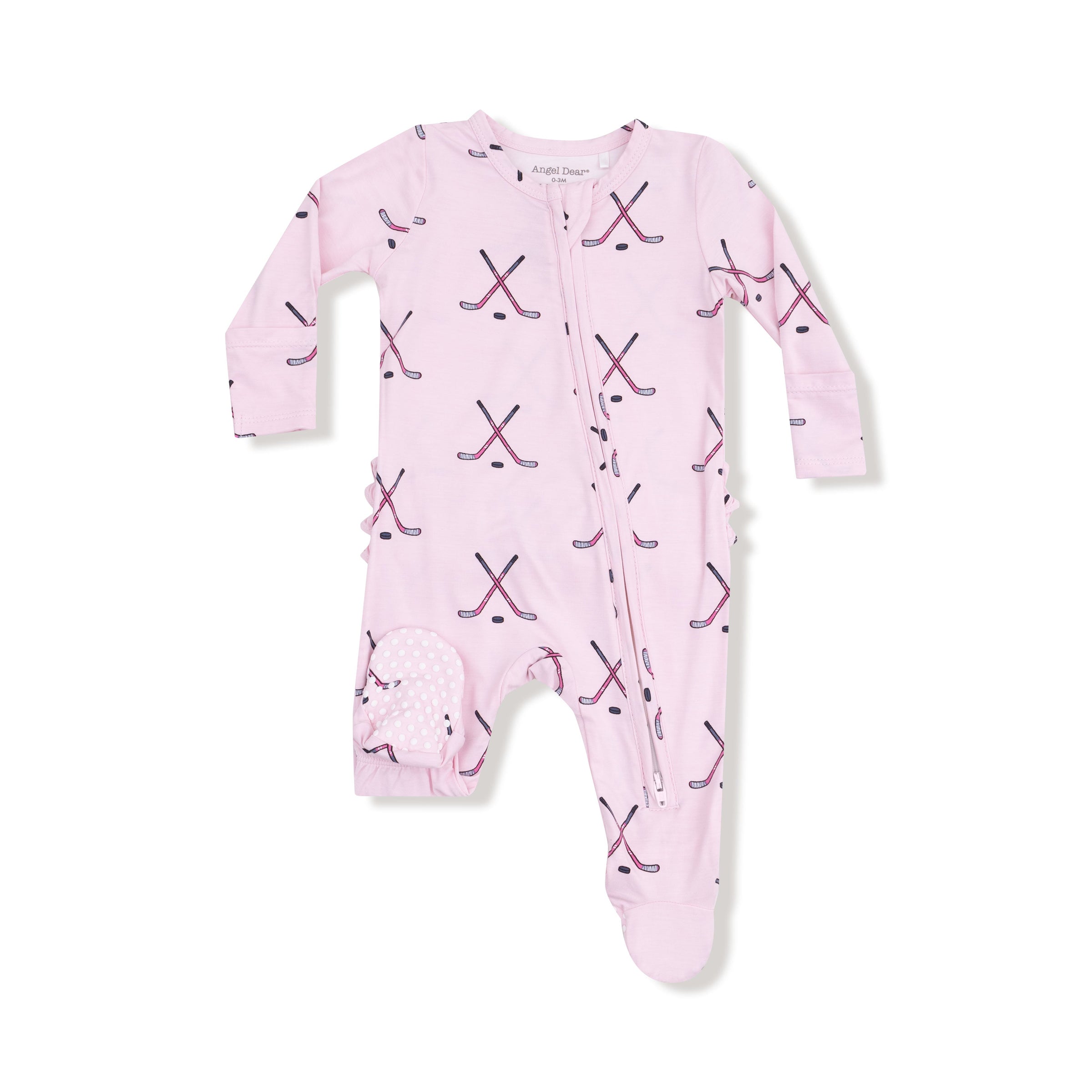 Hockey - Pink - 2 Way Zipper Ruffle Back Footie