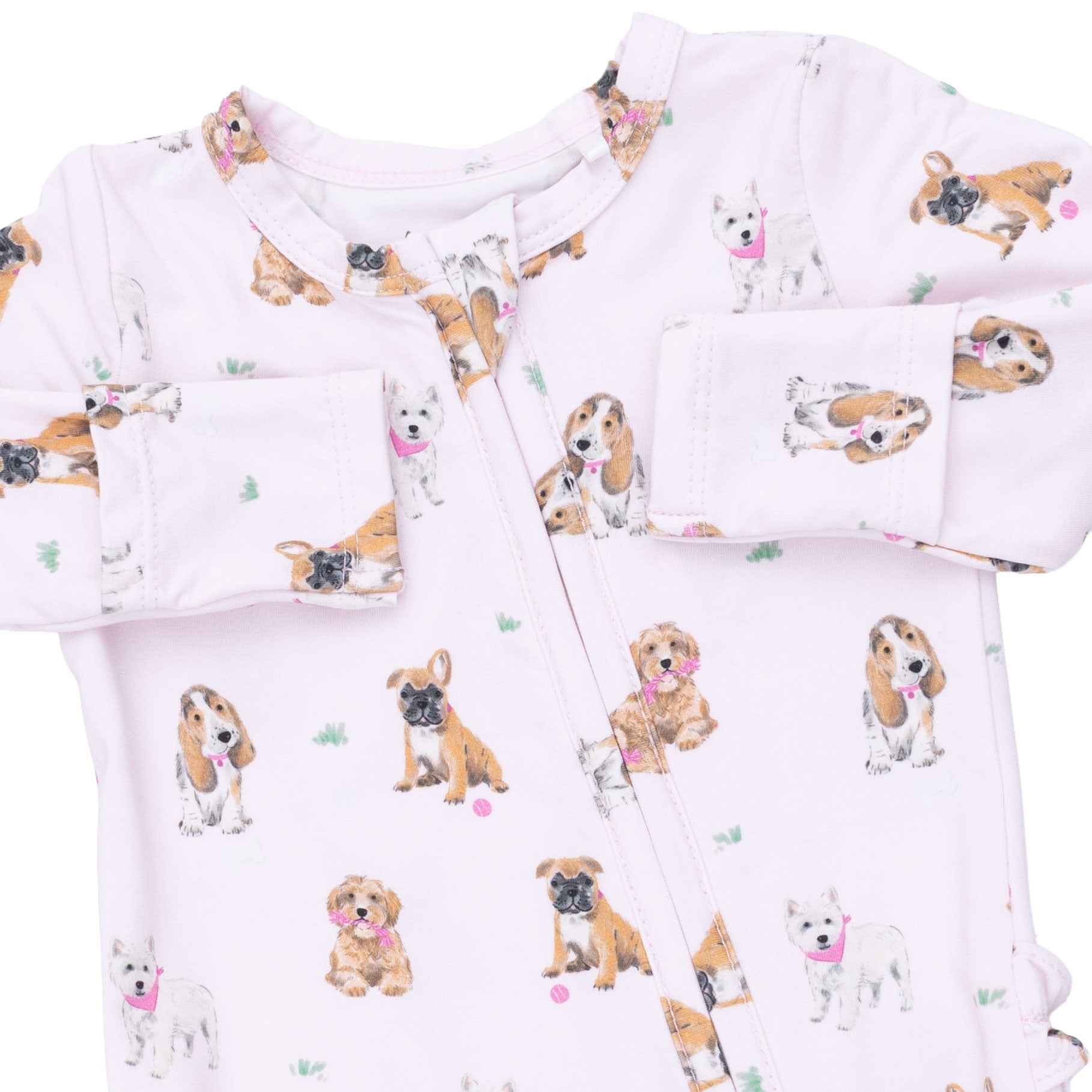 Bestie Dogs Pink - 2 Way Ruffle Back Zipper Footie