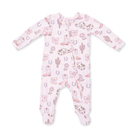 Cowgirl Boots and Bows - 2 Way Ruffle Back Zipper Footie
