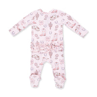 Cowgirl Boots and Bows - 2 Way Ruffle Back Zipper Footie