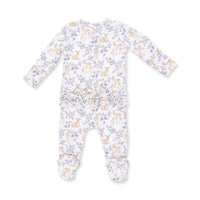 Floral Deer - 2 Way Ruffle Back Zipper Footie