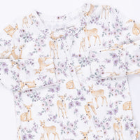 Floral Deer - 2 Way Ruffle Back Zipper Footie