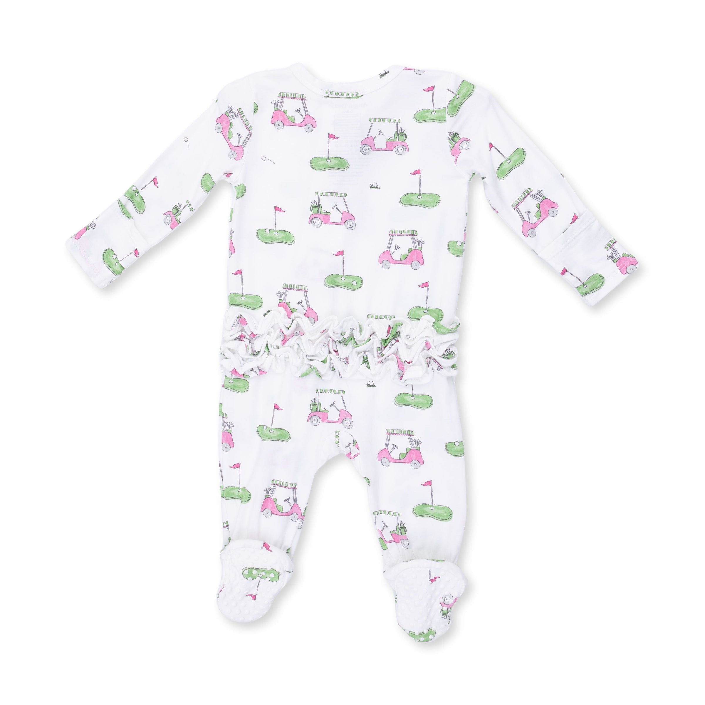 Golf Carts Pink - 2 Way Ruffle Back Zipper Footie