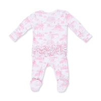 Golf Toile Pink - 2 Way Ruffle Back Zipper Footie