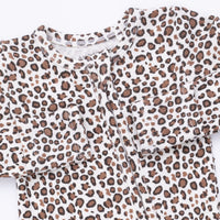 Leopard Rib - 2 Way Ruffle Back Zipper Footie