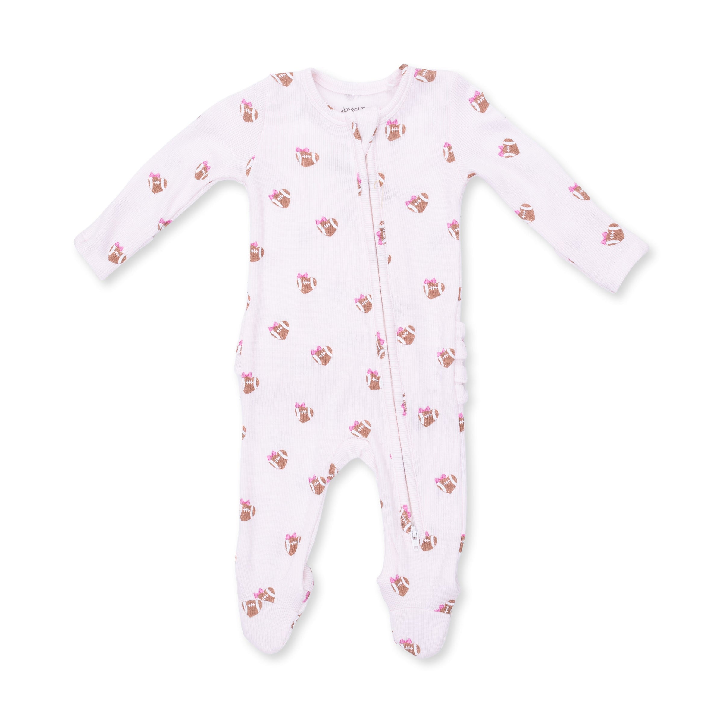 Mini Football Hearts - 2 Way Ruffle Back Zipper Footie