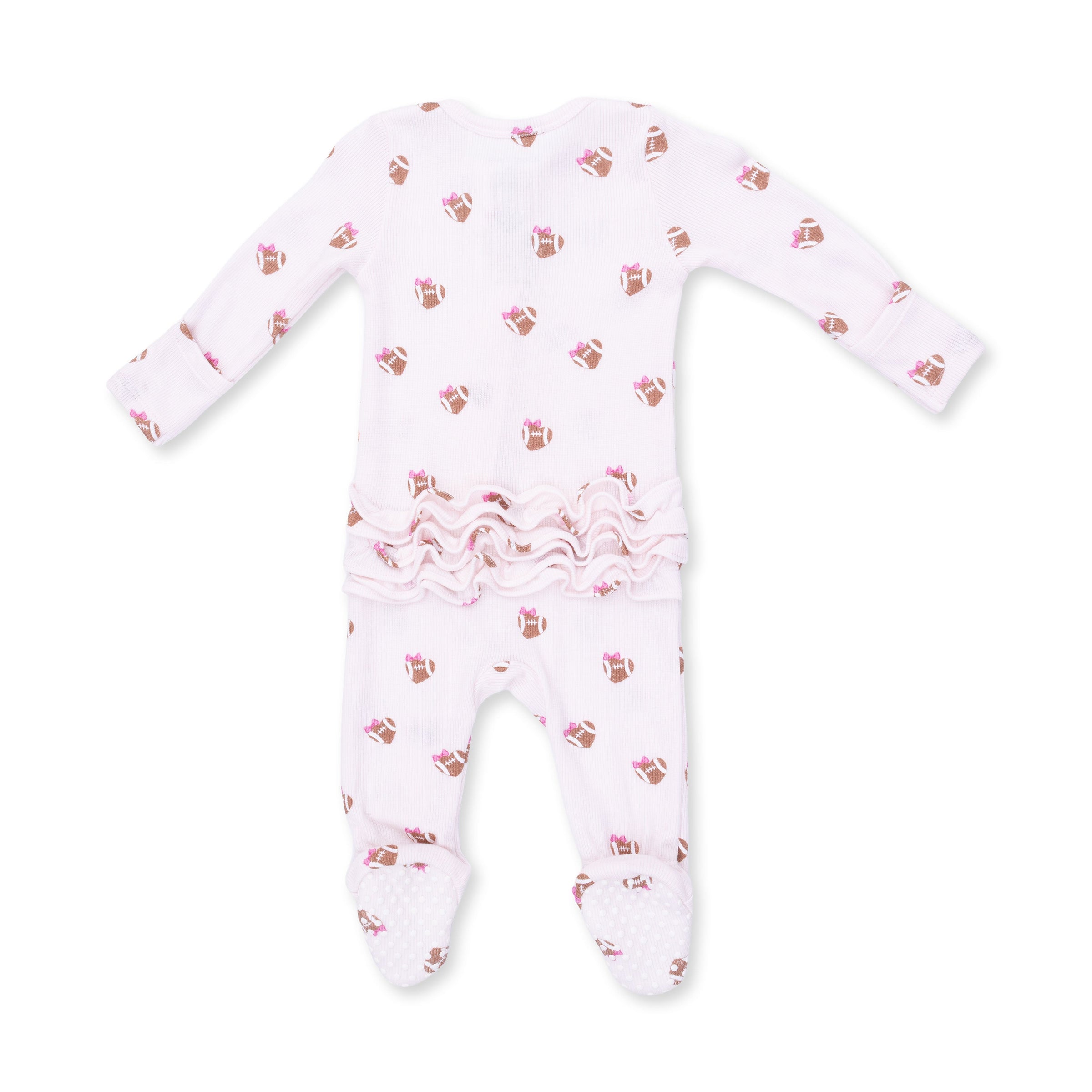 Mini Football Hearts - 2 Way Ruffle Back Zipper Footie