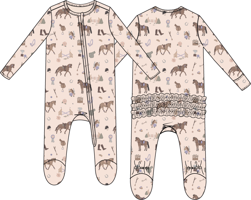 Pretty Equestrian - 2 Way Ruffle Back Zipper Footie