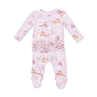 Princess Unicorns and Castle - 2 Way Ruffle Back Zipper Footie