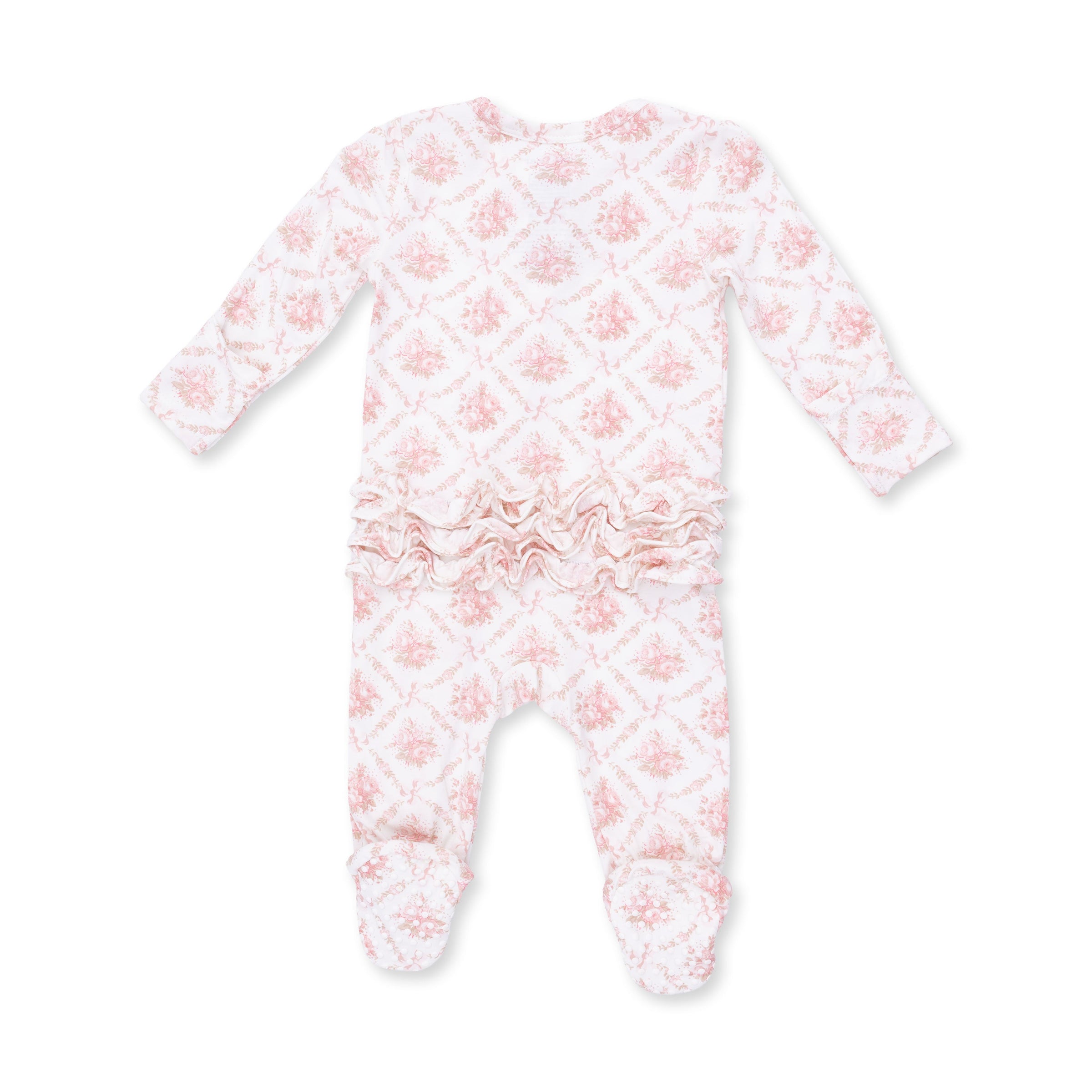 Rose Bow Lattice - 2 Way Ruffle Back Zipper Footie