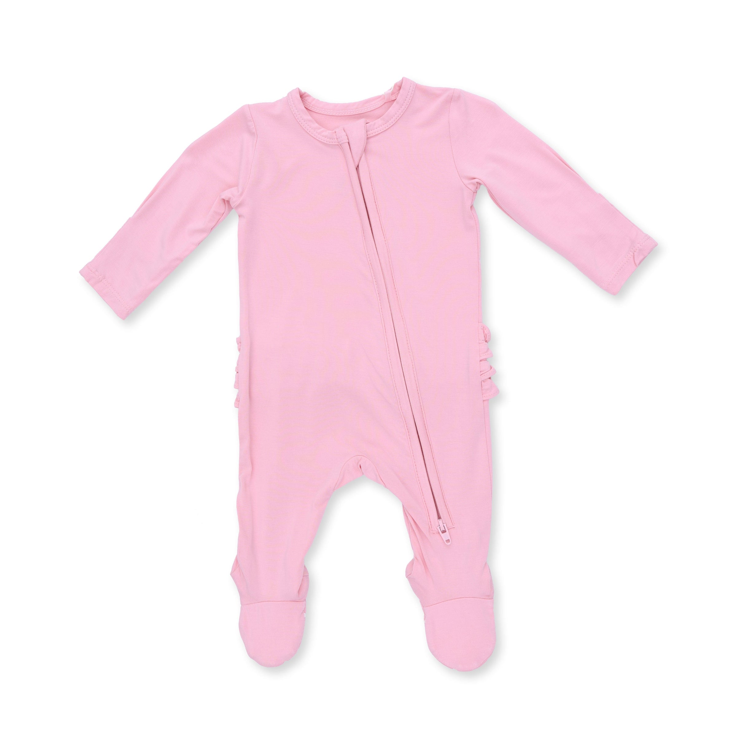 Solid Candy Pink - 2 Way Ruffle Back Zipper Footie