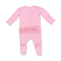Solid Candy Pink - 2 Way Ruffle Back Zipper Footie