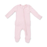Solid Veiled Pink Rib - 2 Way Ruffle Back Zipper Footie