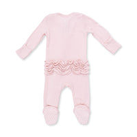 Solid Veiled Pink Rib - 2 Way Ruffle Back Zipper Footie