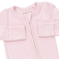 Solid Veiled Pink Rib - 2 Way Ruffle Back Zipper Footie