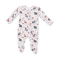 Southern Woodland Animals Pink - 2 Way Ruffle Back Zipper Footie