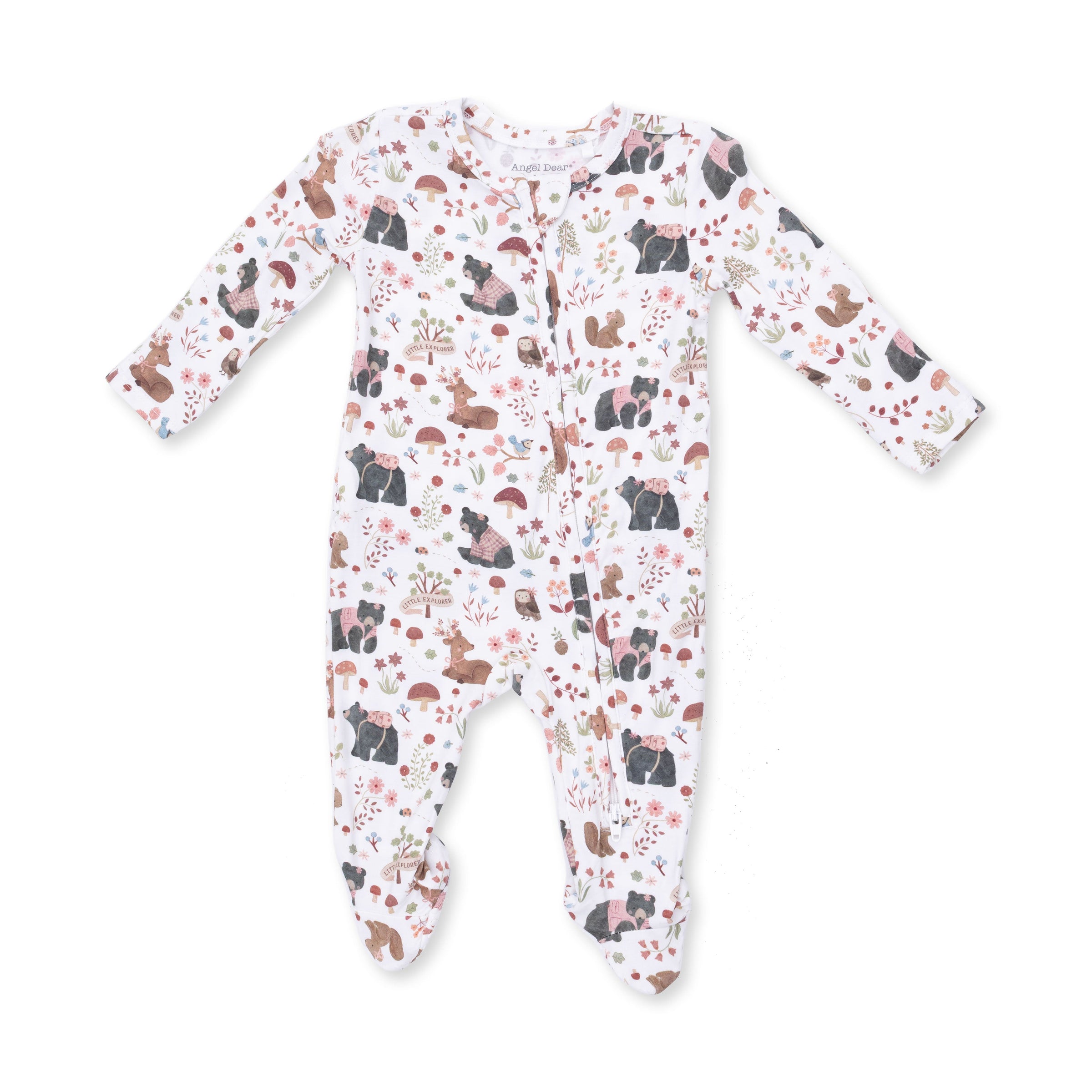 Southern Woodland Animals Pink - 2 Way Ruffle Back Zipper Footie